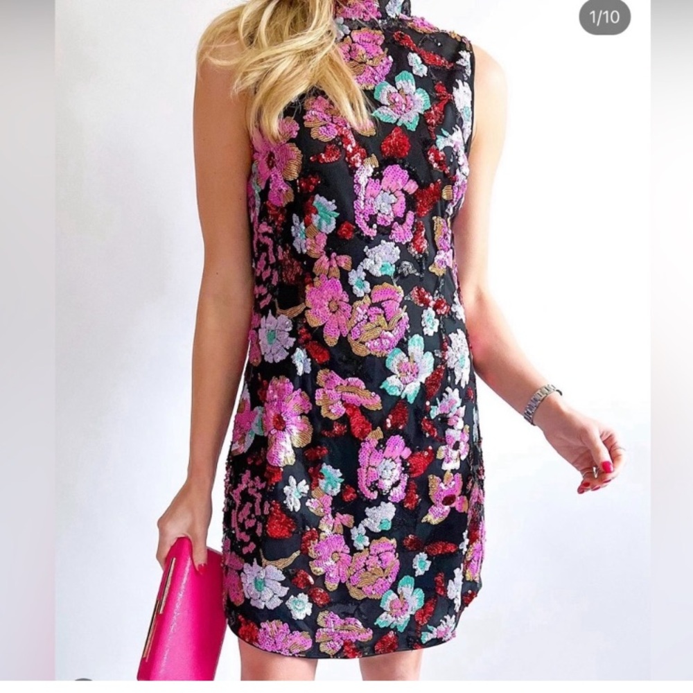 🐬 Fate Floral Sequins Embellished Sleeveless Mini Dress